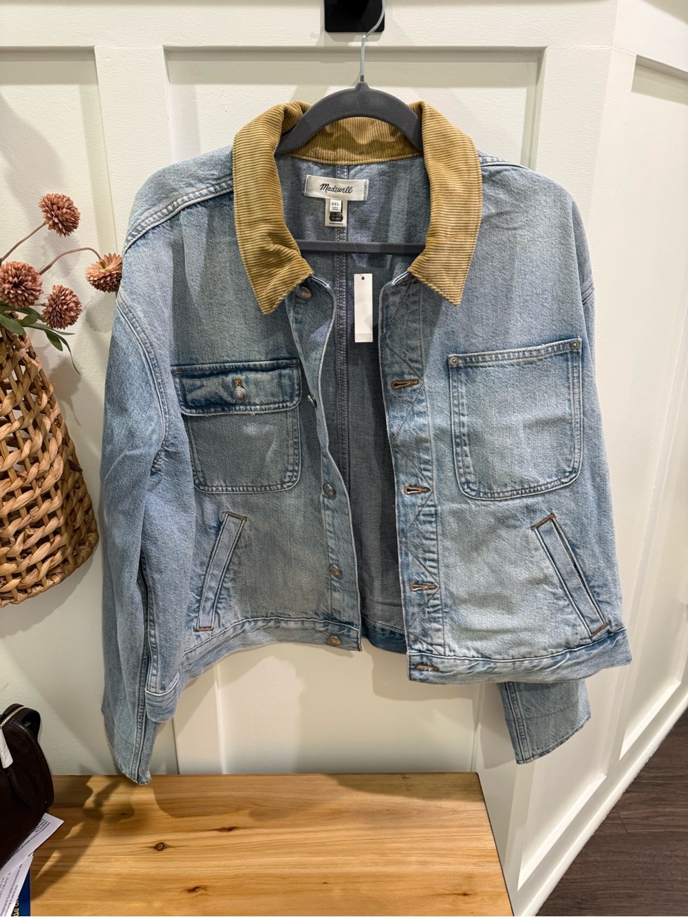 Madewell Light Blue Denim Jacket with Tan Corduroy Collar
